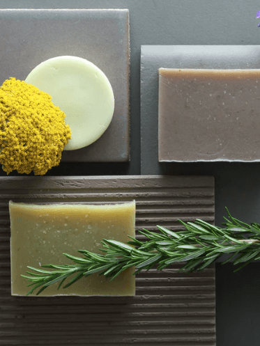 Three various shampoo bars with their ingredients from Meow Meow Tweet. 