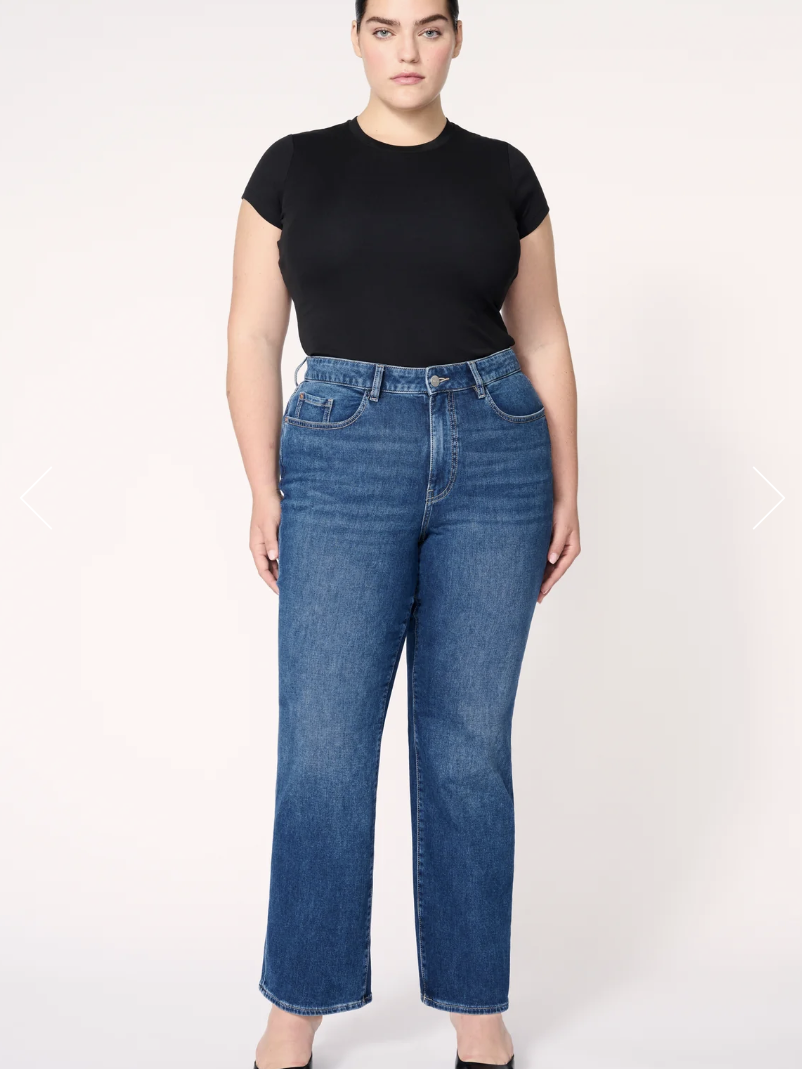 A model in jeans from Warp + Weft