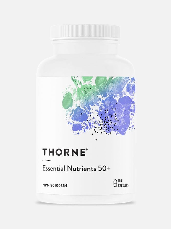 A bottle of Thorne Essential Nutrients 50+ Multivitamins. 